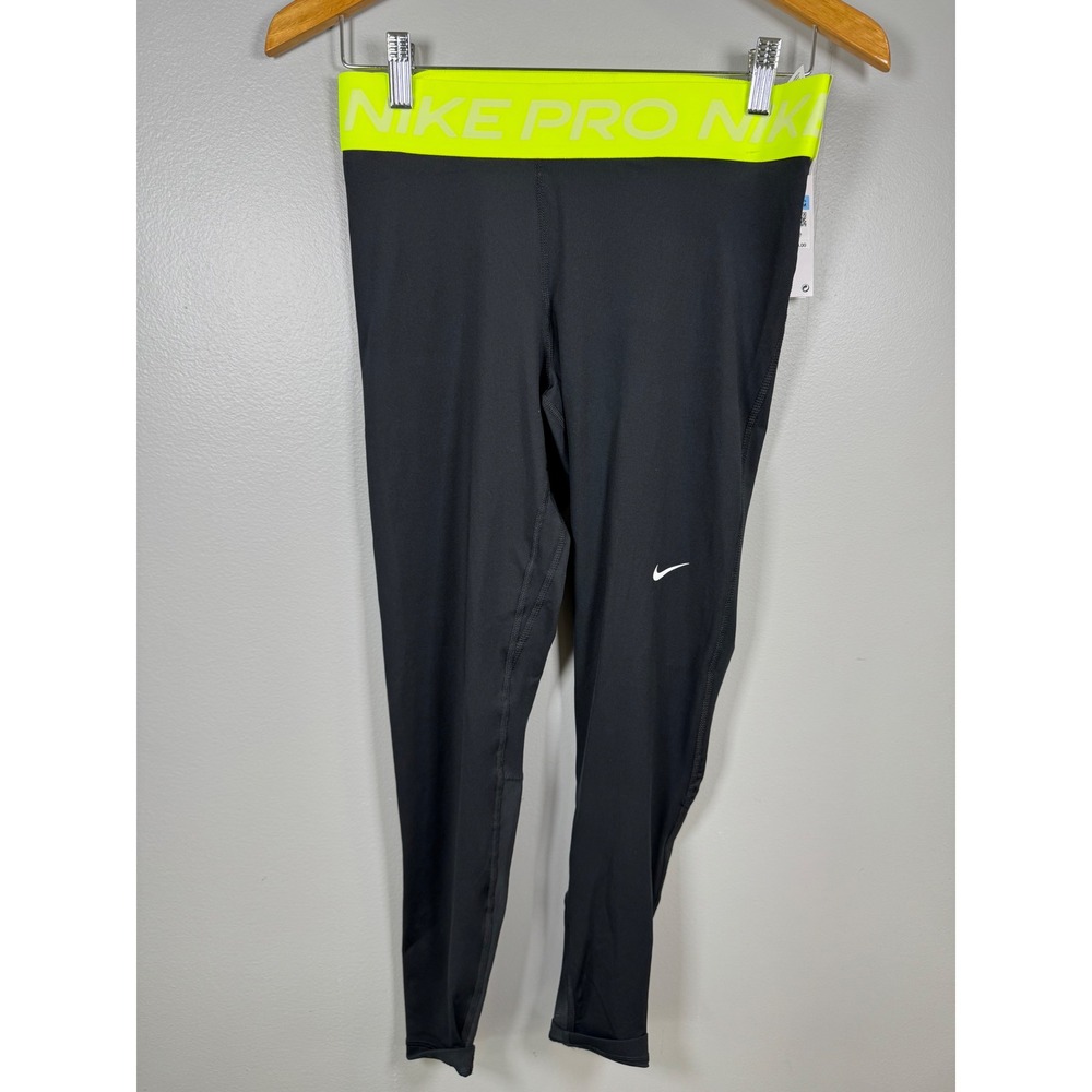 Nike Pro Womens Mid Rise Full Length Training Leggings Black Volt CZ9779-013 M - Picture 1 of 8